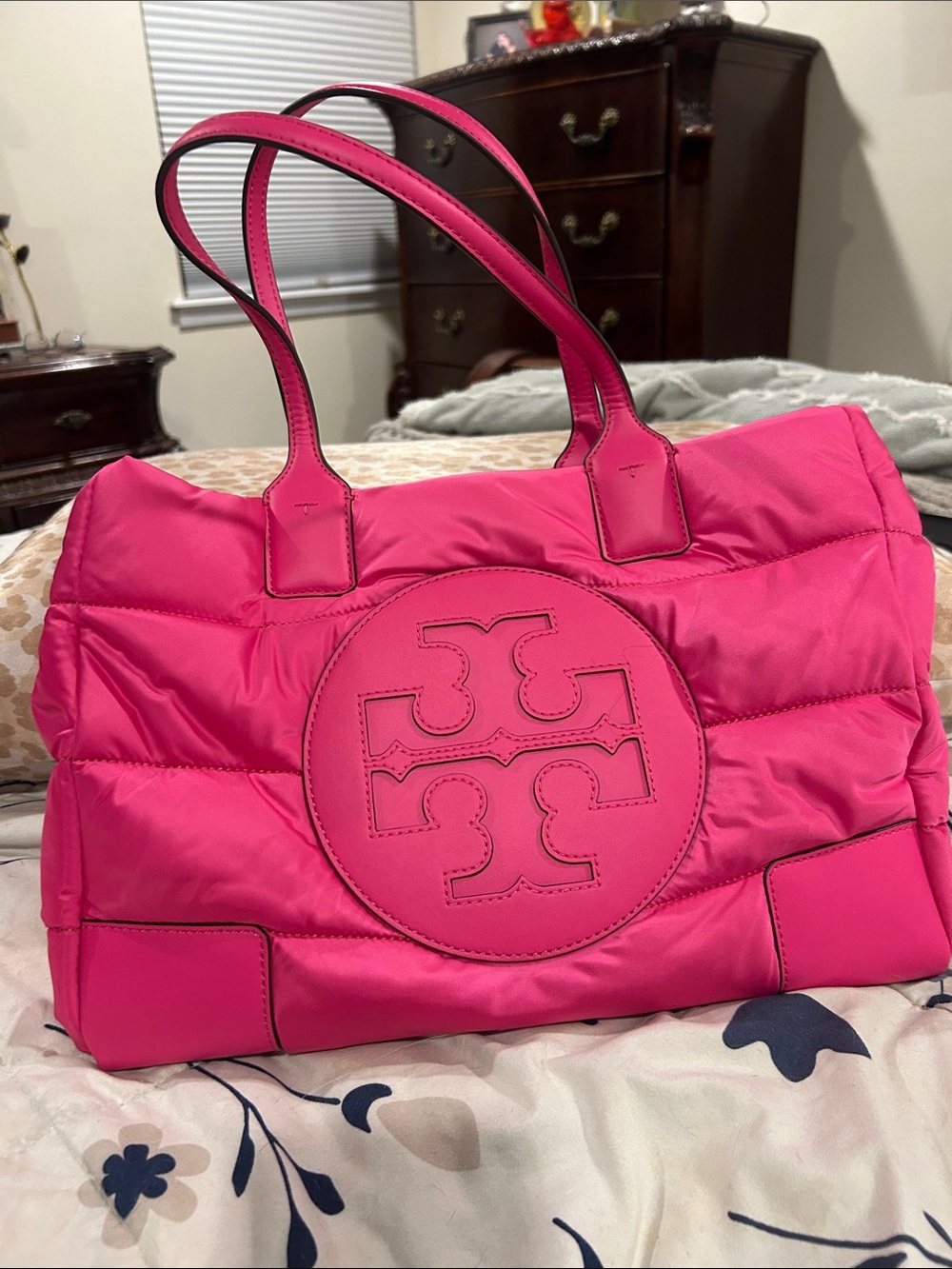Tory Burch Hot Pink Quilted Logo Tote